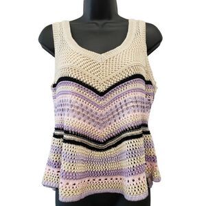 BCBGeneration Crochet Tank Top Women's MEDIUM Pink Purple Beige Black Peplum NEW